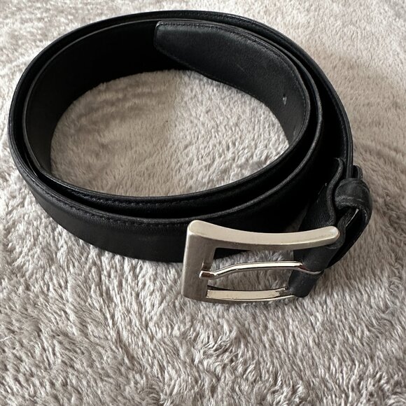 Men's Canali Black Leather Brass Belt Size 110/115 Made in Italy - Picture 1 of 7